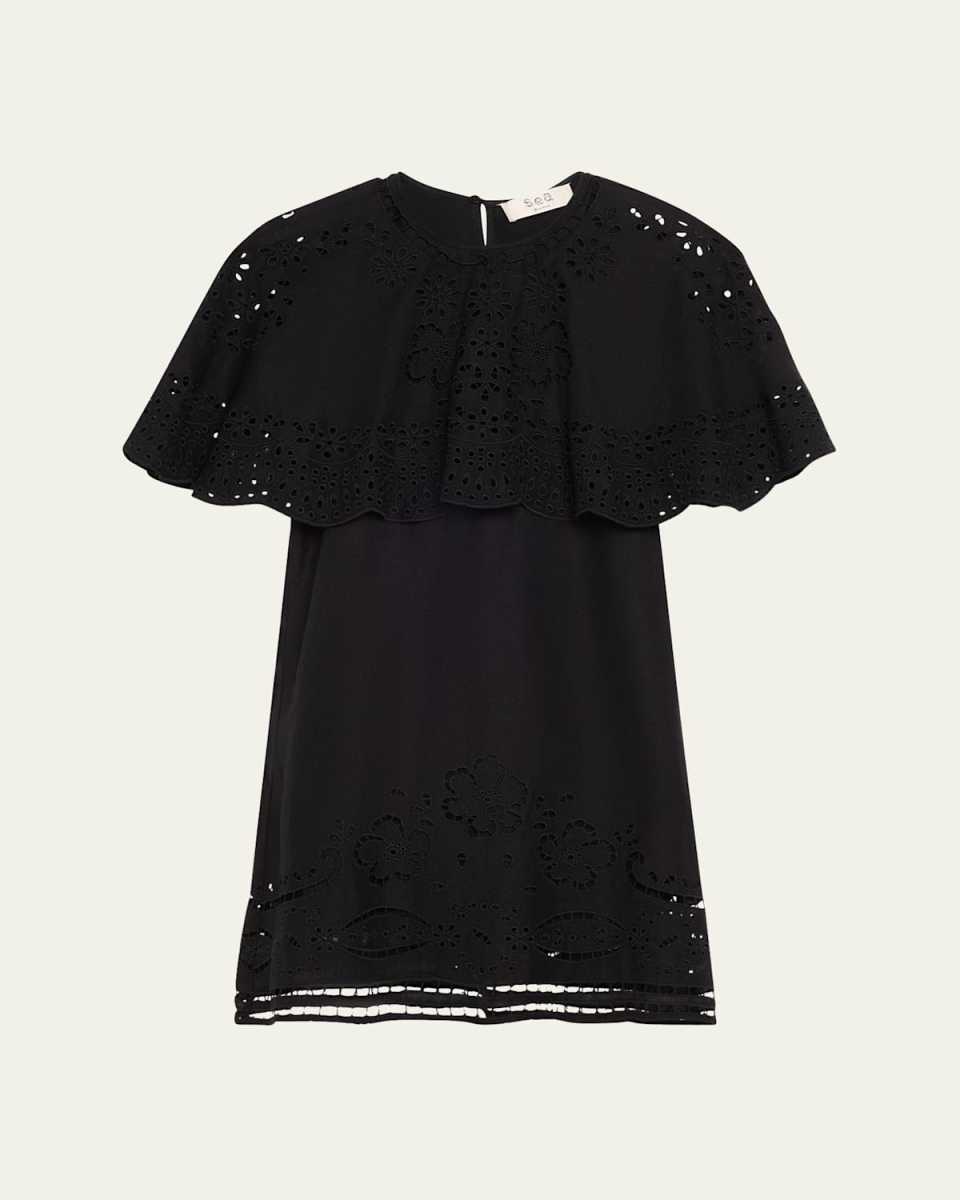 Lula Embroidered Cape-Sleeve Mini Dress